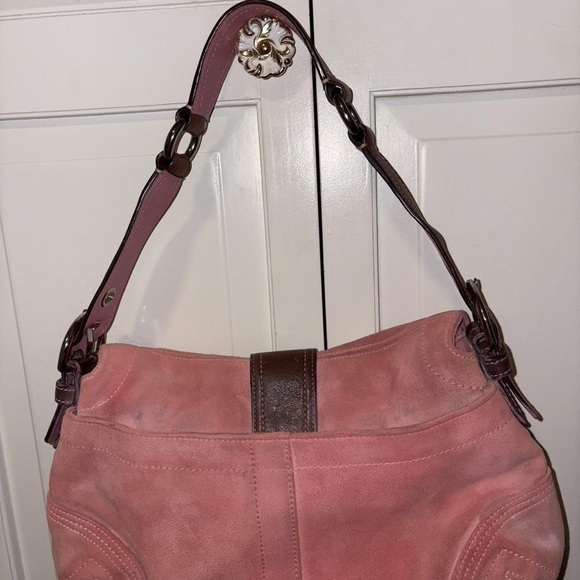 Coach Pink and Brown Suede Shoulder Bag - Picture 7 of 8